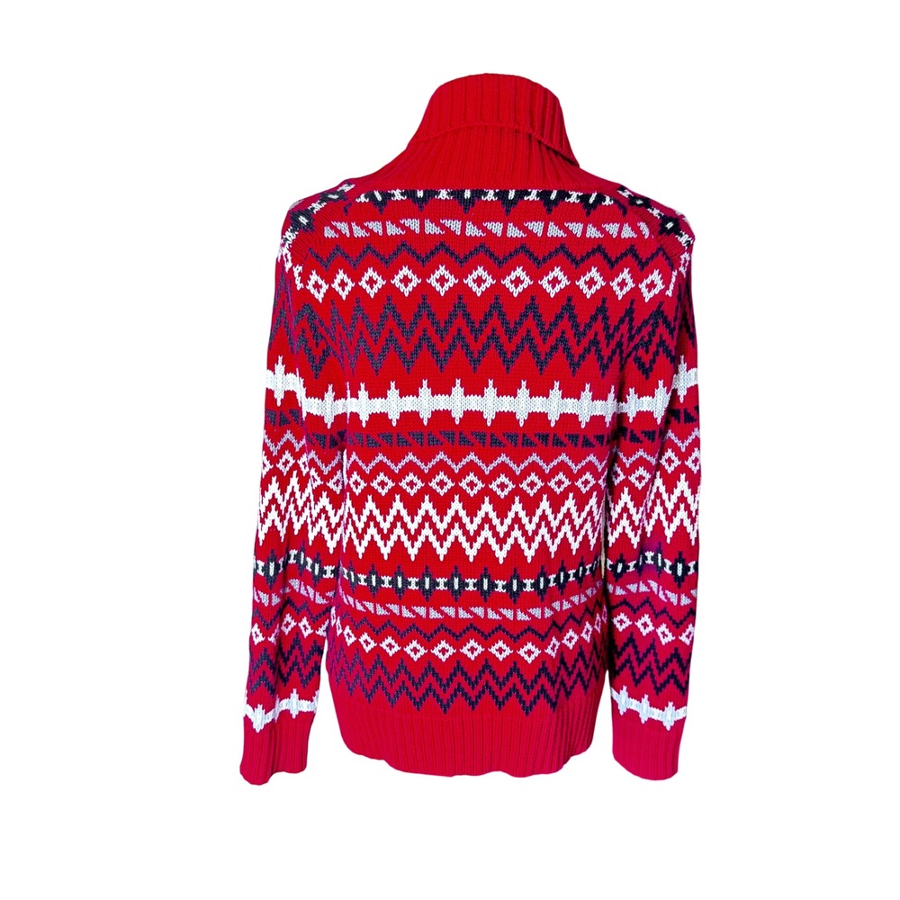 Bass G.H. Bass & Co Women's Red Fair Isle Cotton Shawl Collar Cardigan Sweater M - Picture 8 of 13